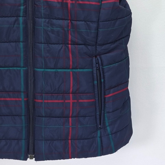 LOFT Puffer Vest Womens Small Navy Plaid Clueless Preppy Academia Style Full Zip - Picture 12 of 16